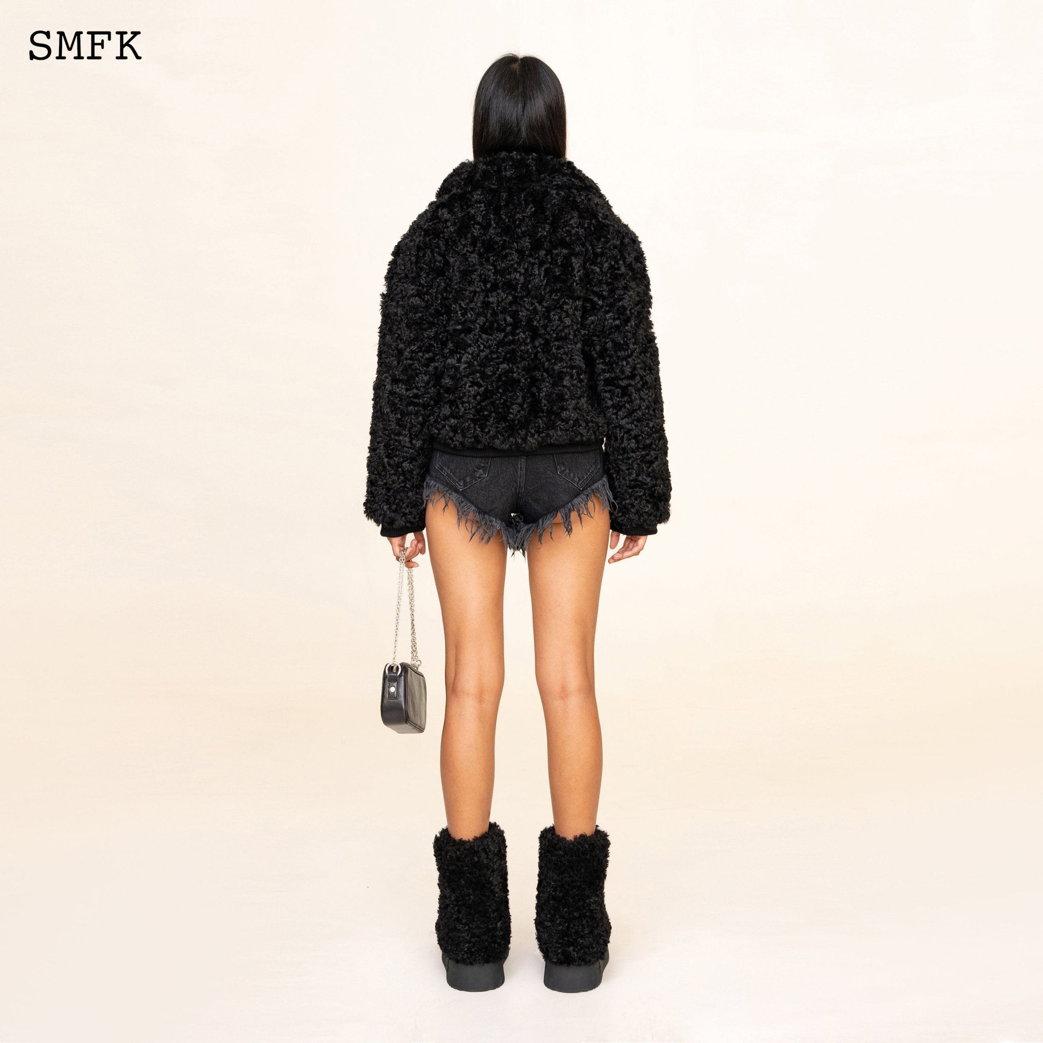 WildWorld Adventure Short Faux Fur Jacket In Black | MADAX