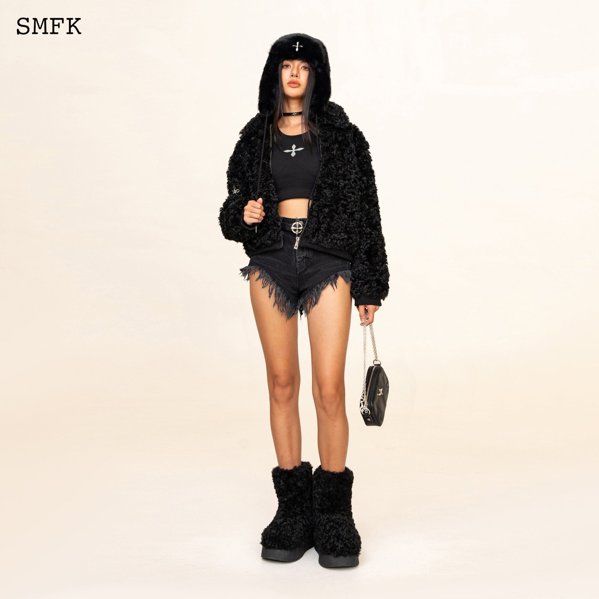 SMFK WildWorld Adventure Short Faux Fur Jacket In Black | MADA IN CHINA