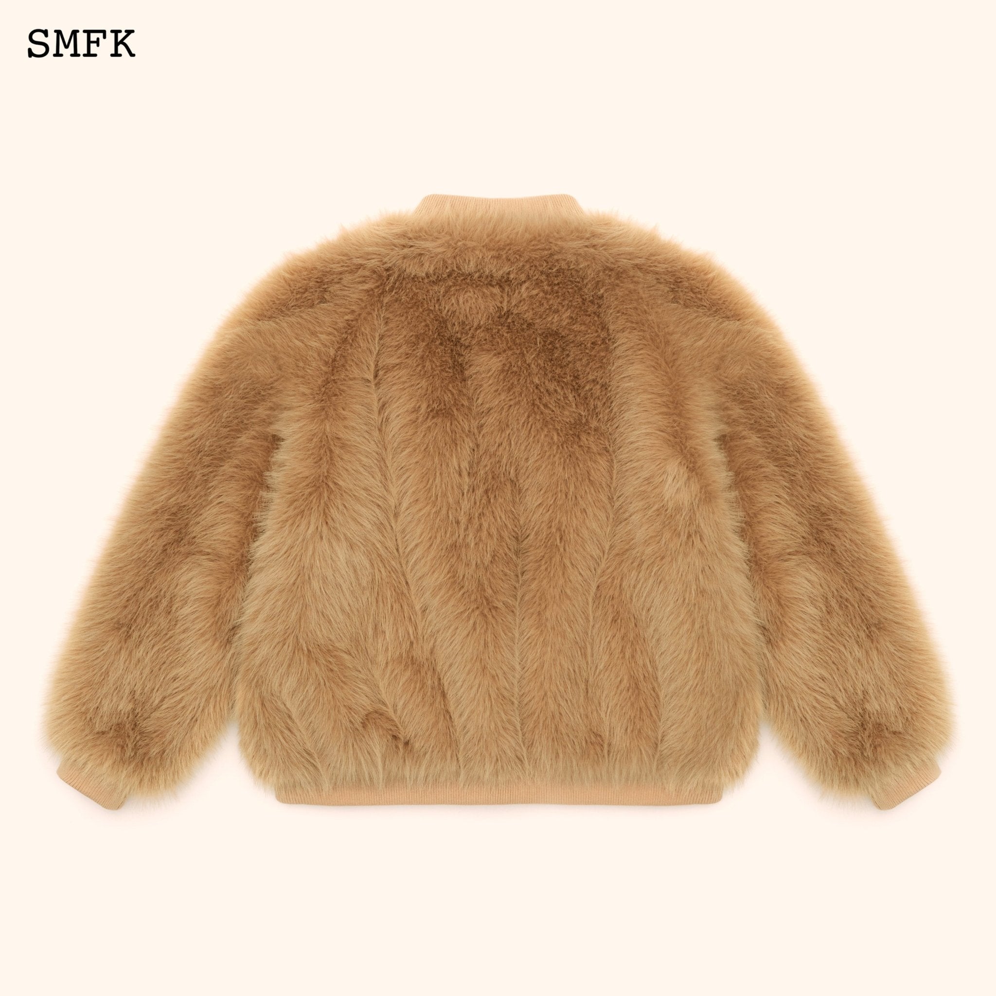 SMFK WildWorld Baseball Faux Fur Jacket In Wheat | MADA IN CHINA