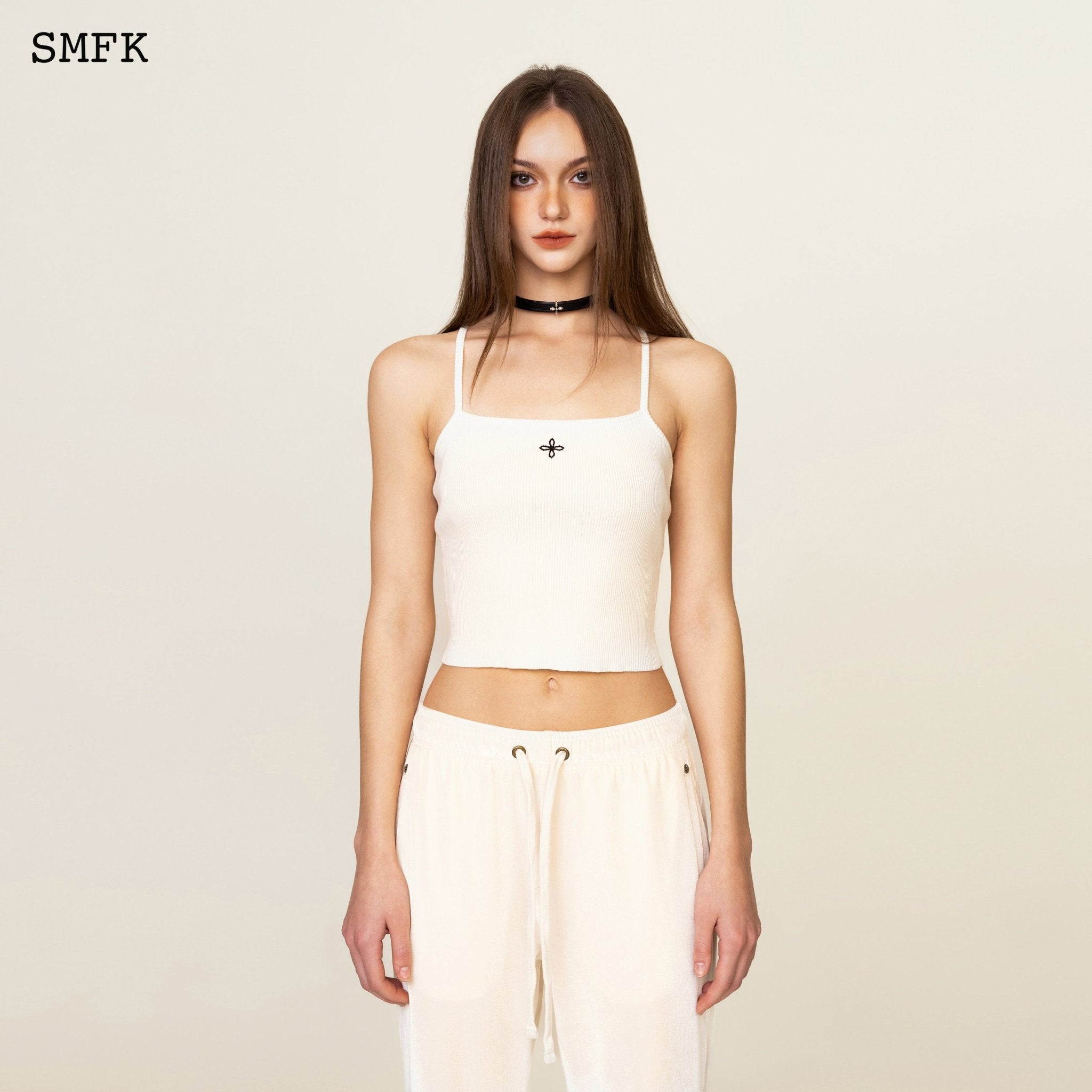 SMFK WildWorld Cross Riding Knitted Vest Top In White | MADA IN CHINA