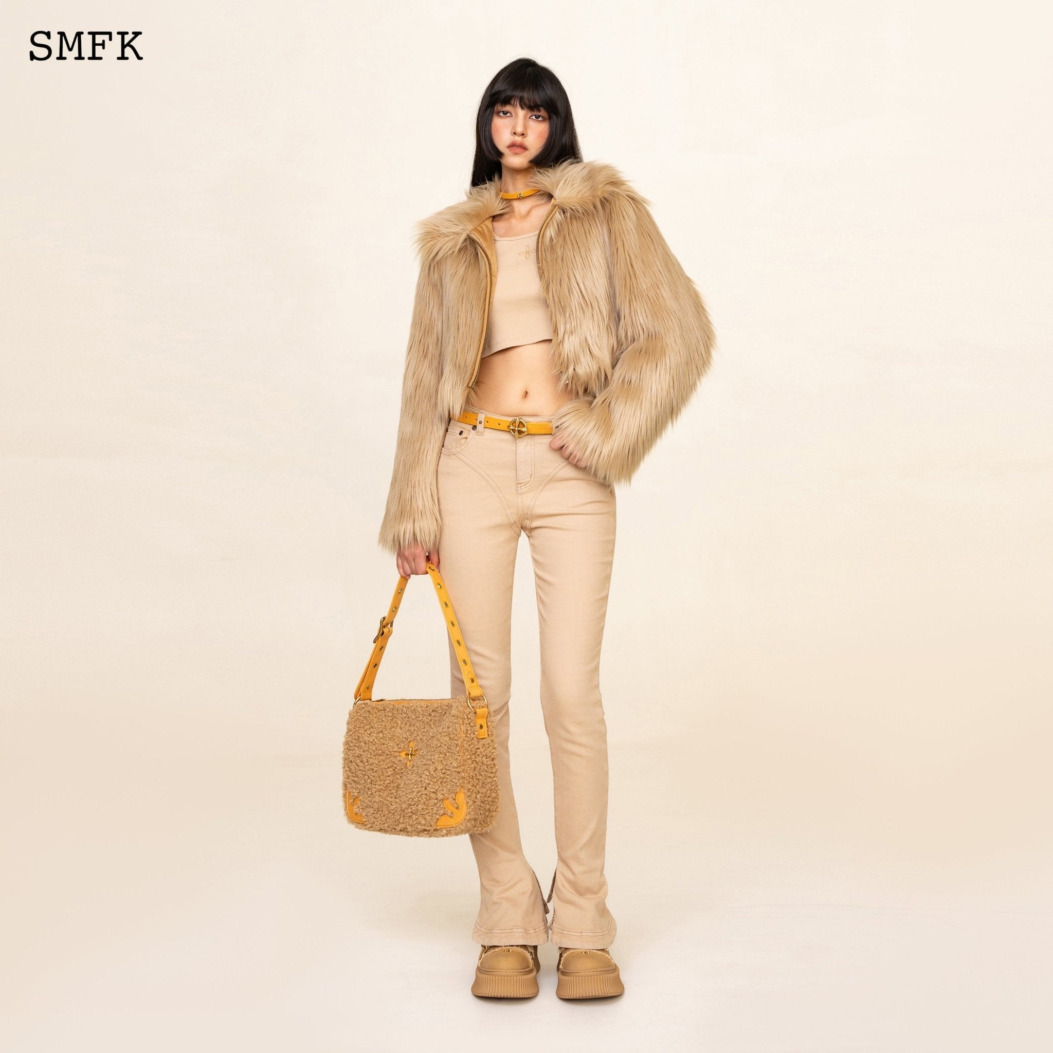 SMFK WildWorld Faux Fur Short Jacket In Wheat | MADA IN CHINA