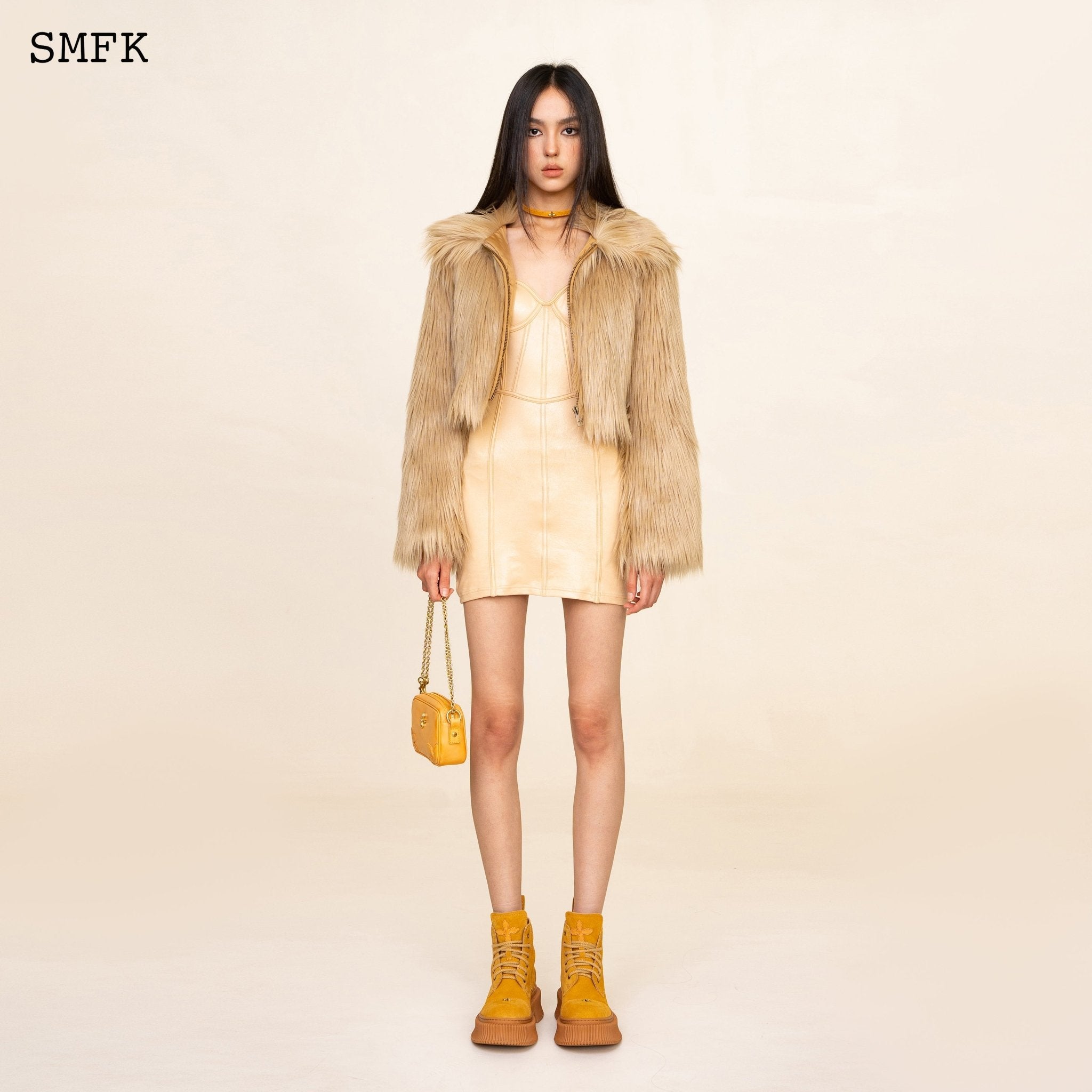 SMFK WildWorld Faux Fur Short Jacket In Wheat | MADA IN CHINA