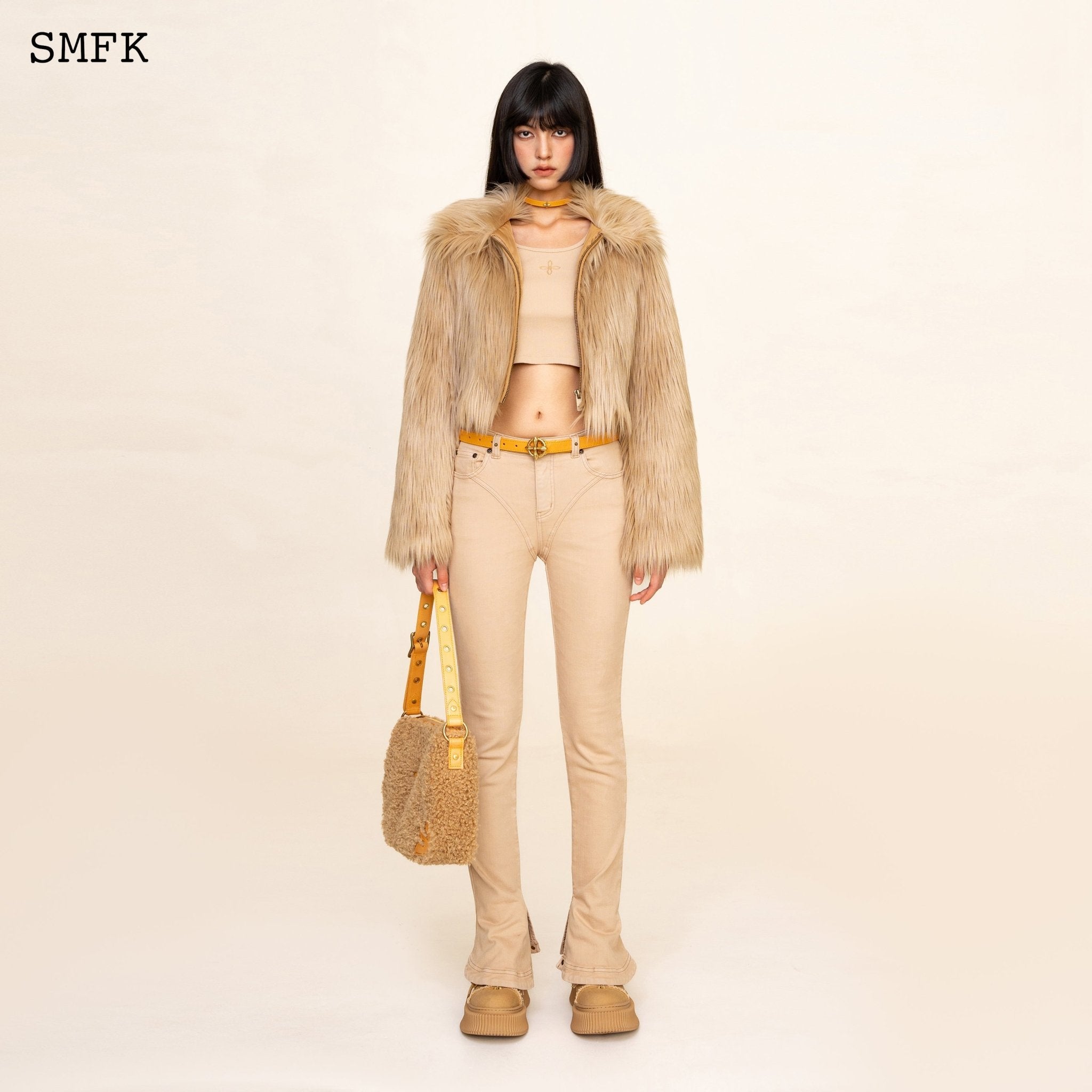 SMFK WildWorld Faux Fur Short Jacket In Wheat | MADA IN CHINA