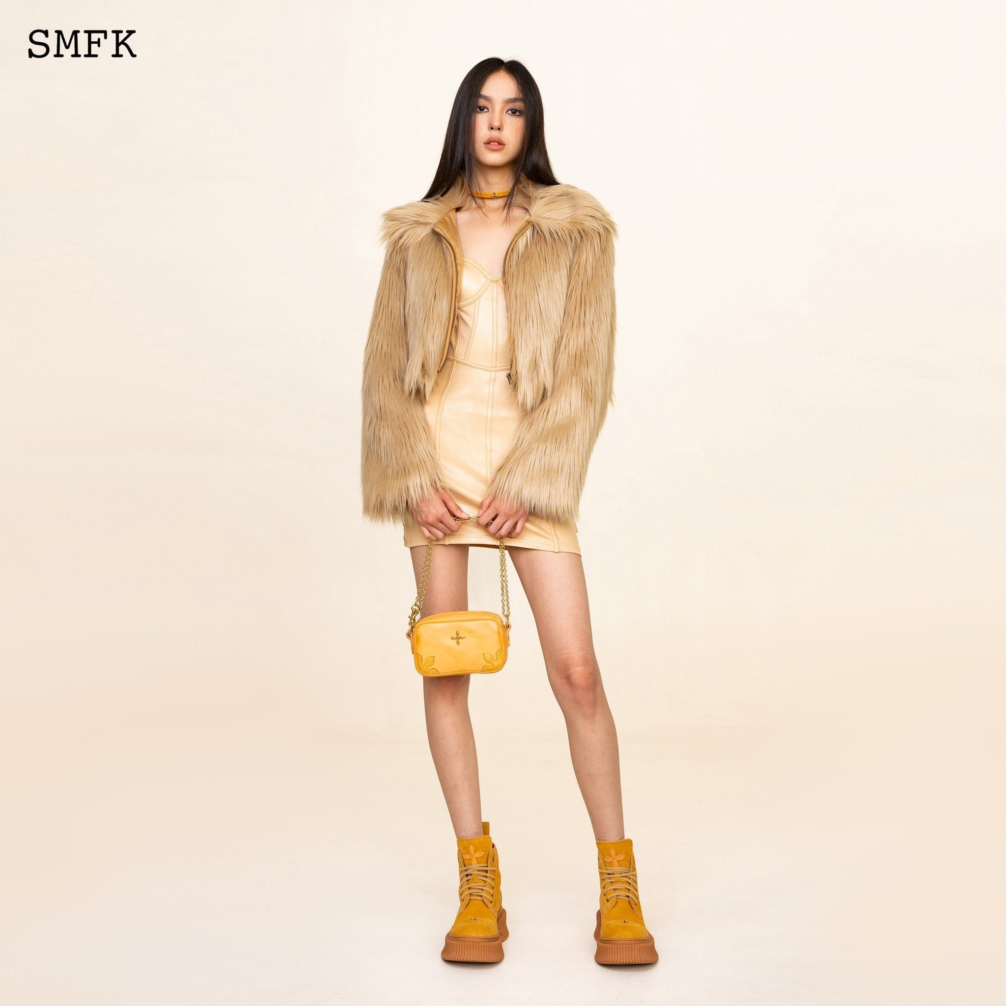 SMFK WildWorld Faux Fur Short Jacket In Wheat | MADA IN CHINA