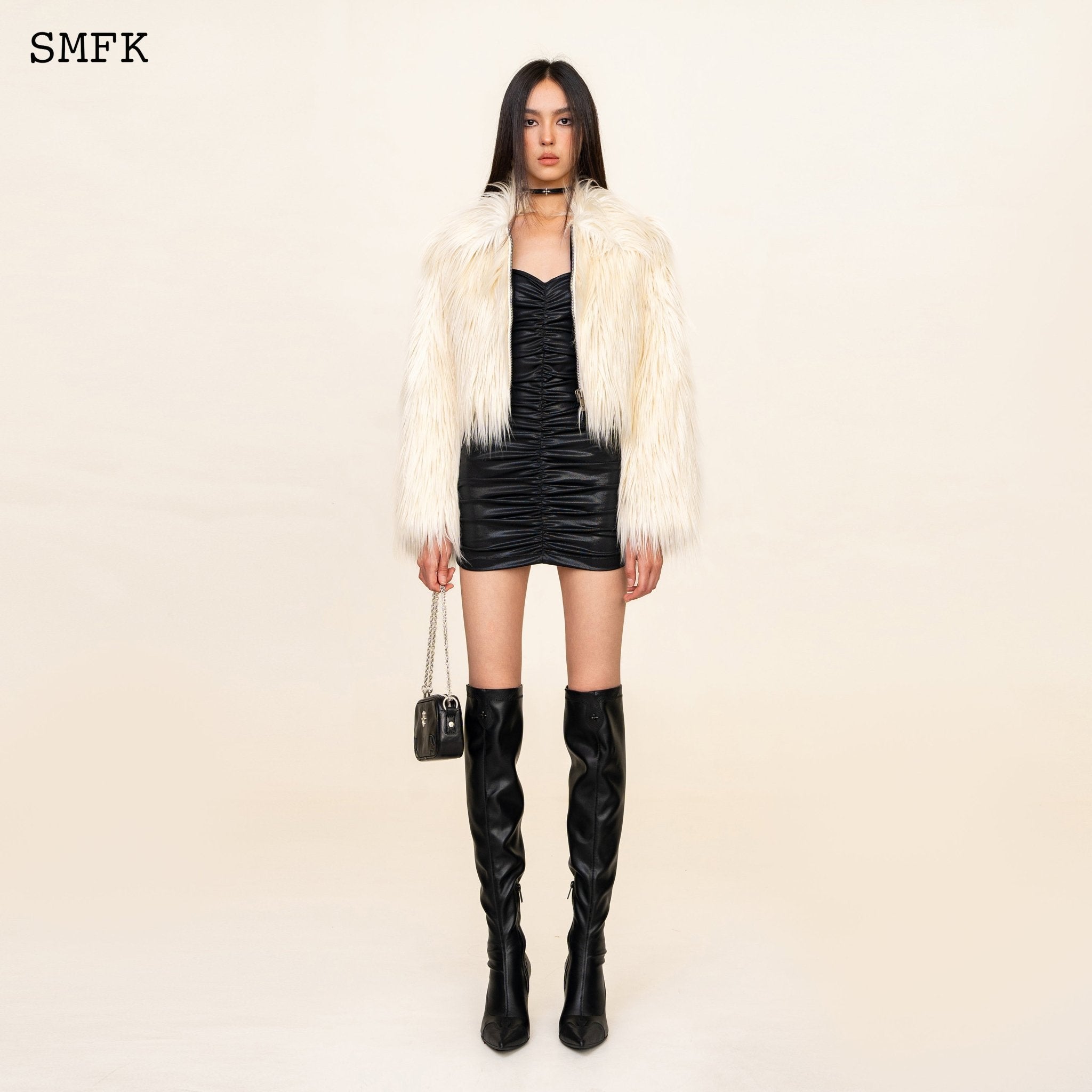 SMFK WildWorld Faux Fur Short Jacket In White | MADA IN CHINA