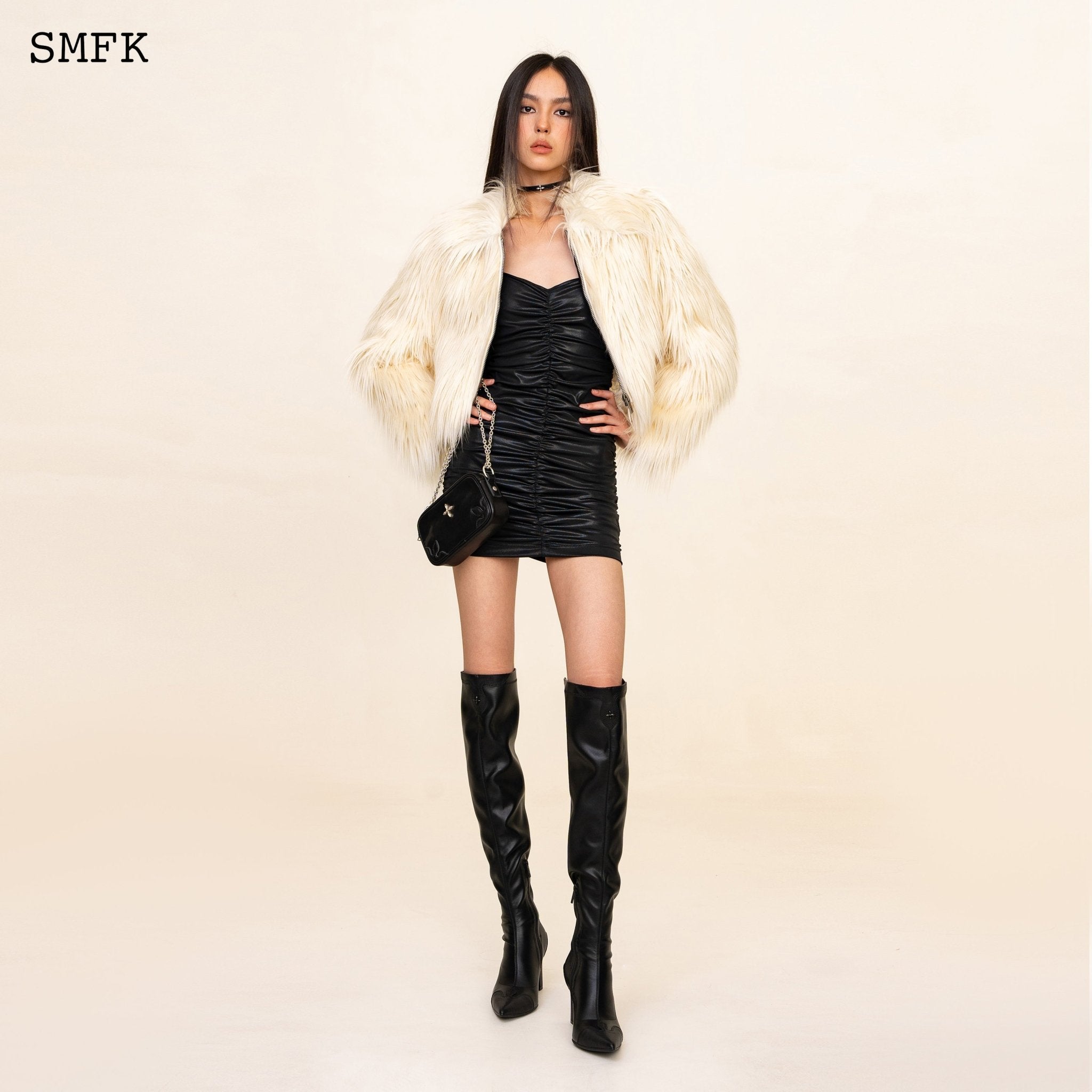 SMFK WildWorld Faux Fur Short Jacket In White | MADA IN CHINA