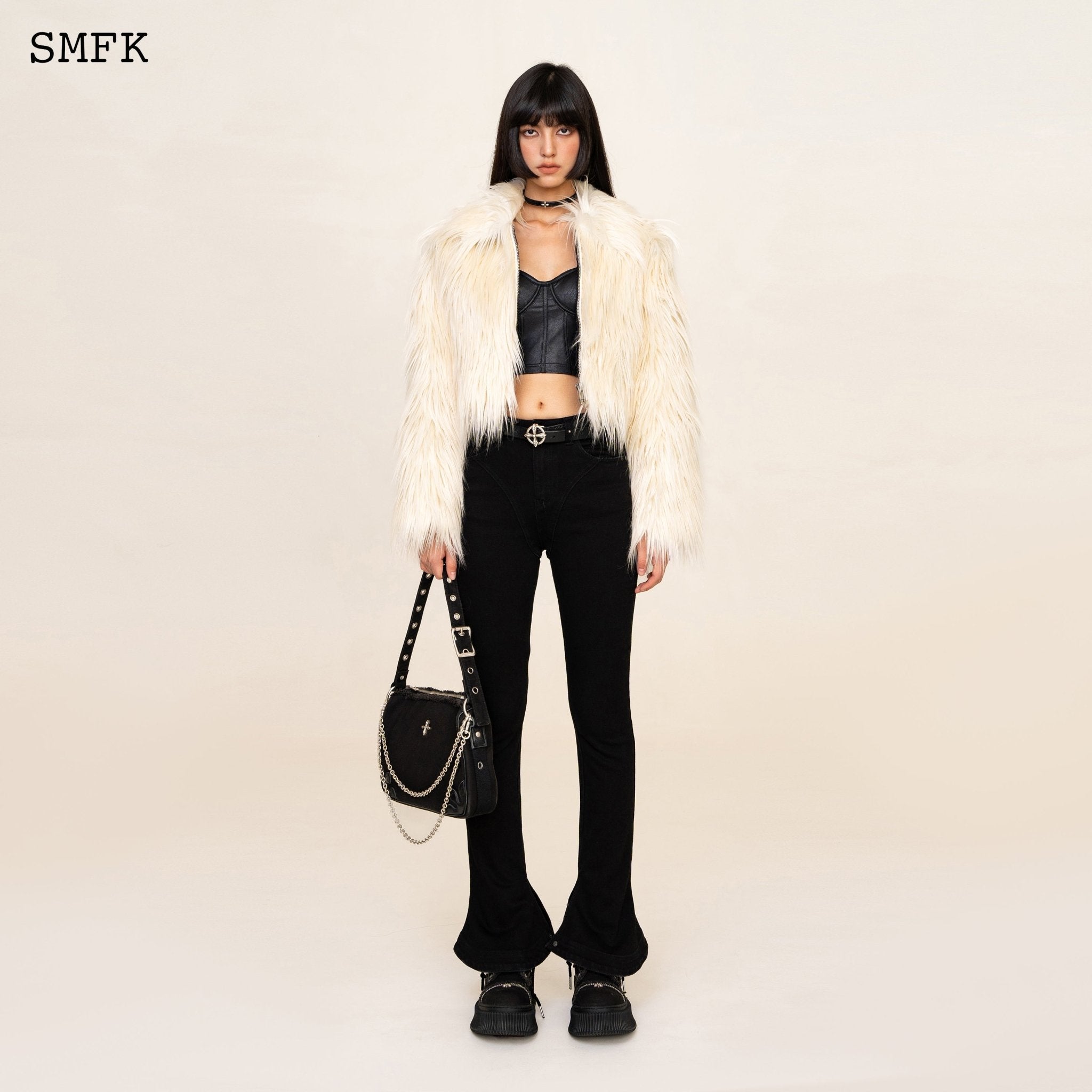 SMFK WildWorld Faux Fur Short Jacket In White | MADA IN CHINA