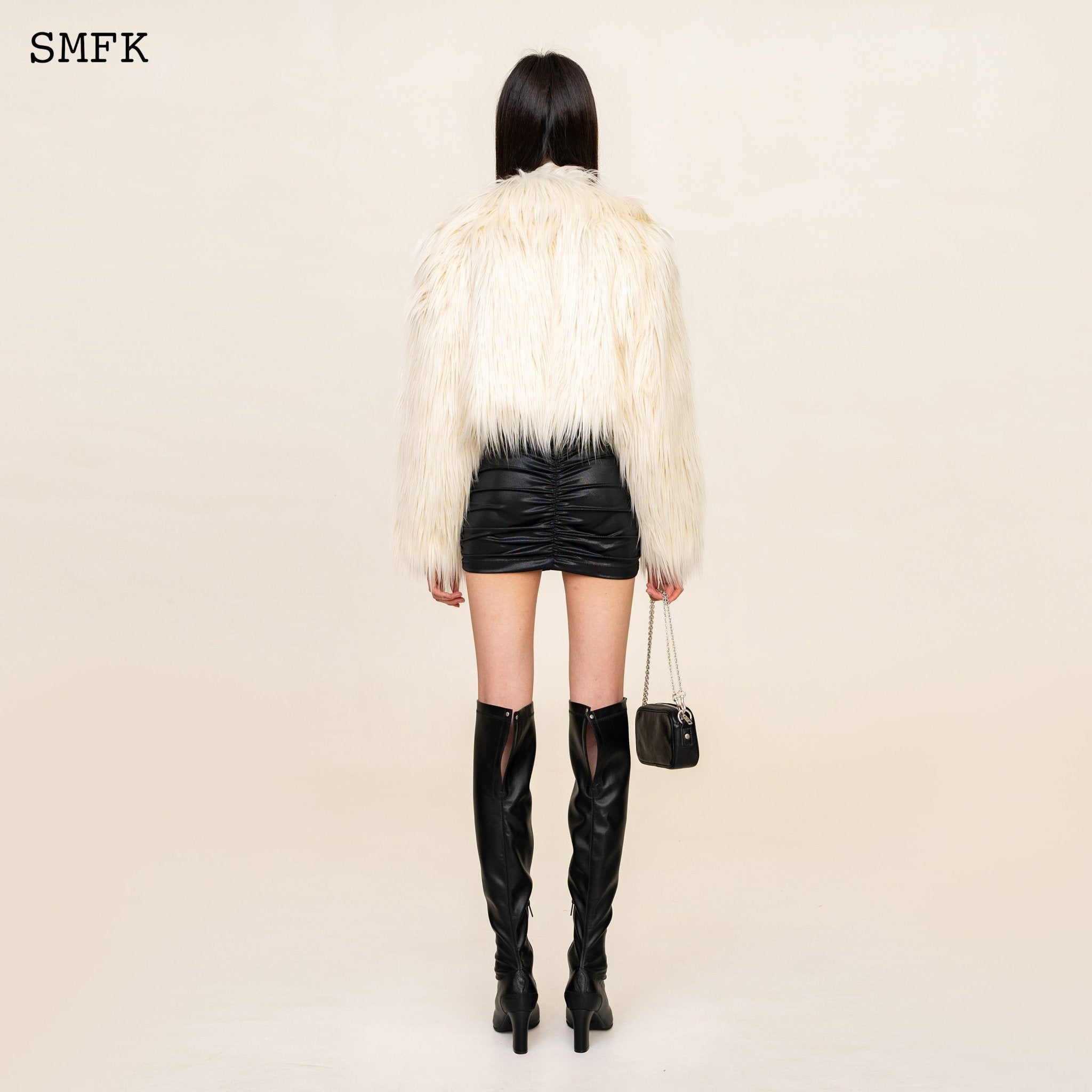 WildWorld Faux Fur Short Jacket In White | MADAX