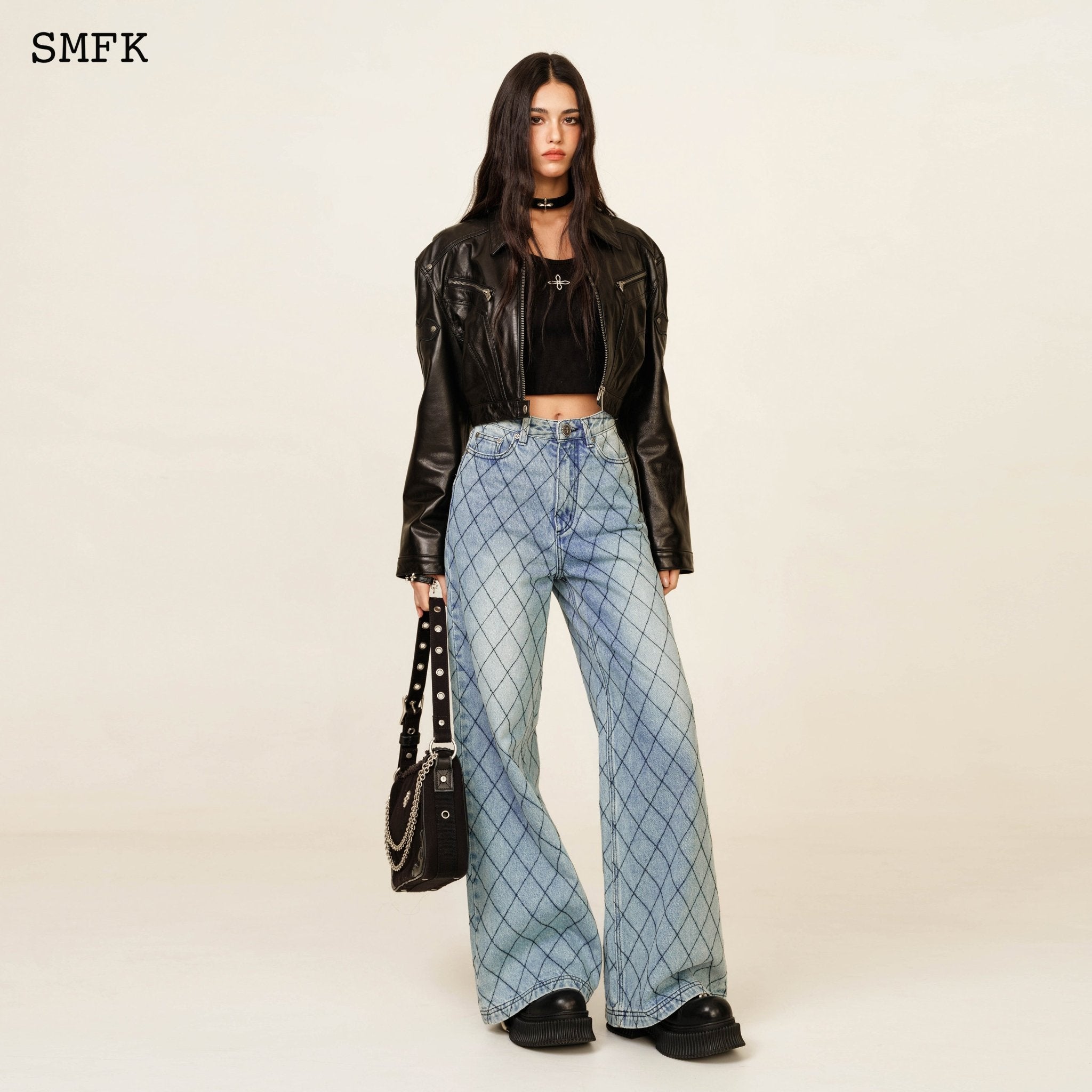 SMFK WildWorld Fence Loose Blue Denim Jeans | MADA IN CHINA