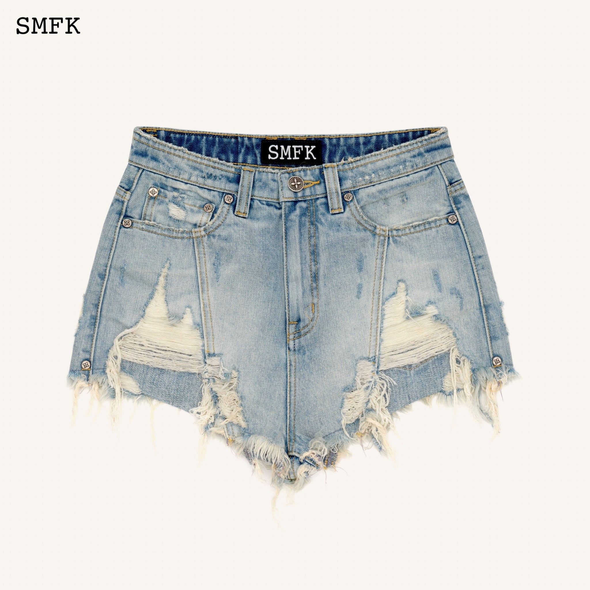 SMFK WIldWorld Ice Blue Burning Short Jeans | MADA IN CHINA