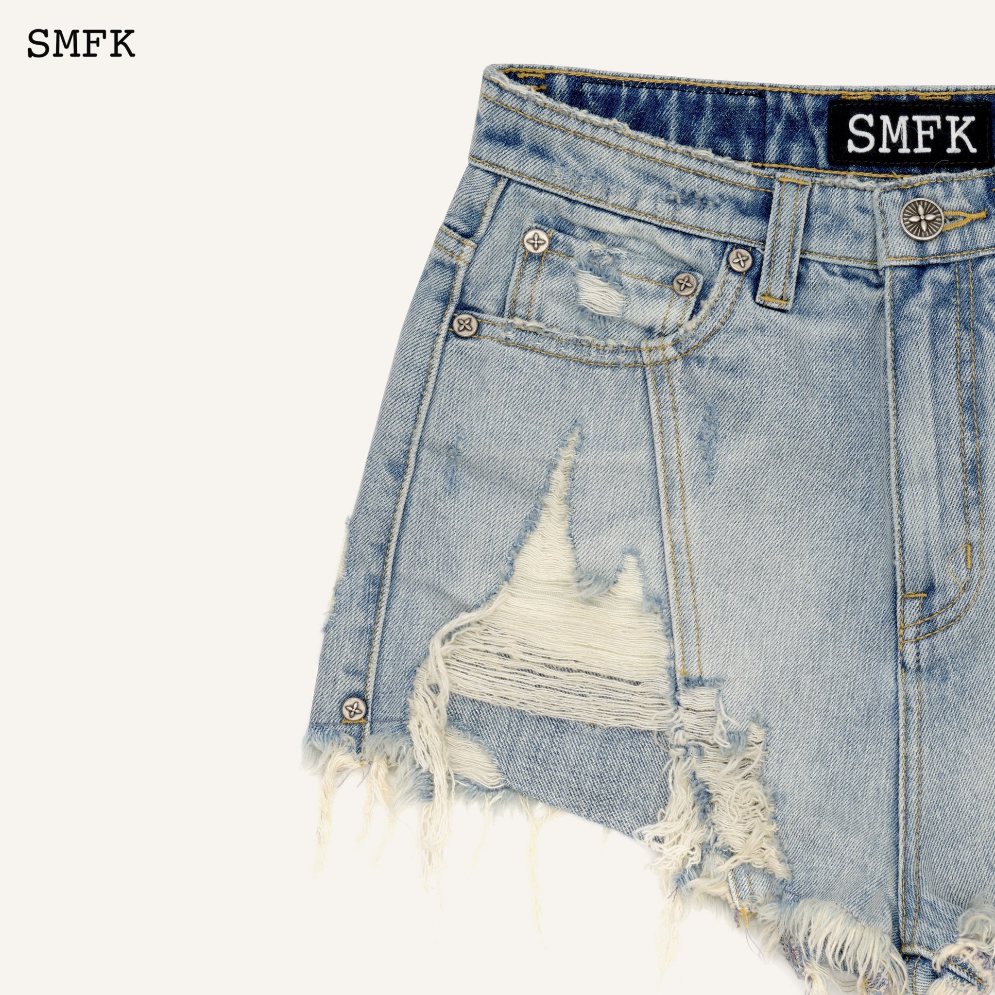 SMFK WIldWorld Ice Blue Burning Short Jeans | MADA IN CHINA