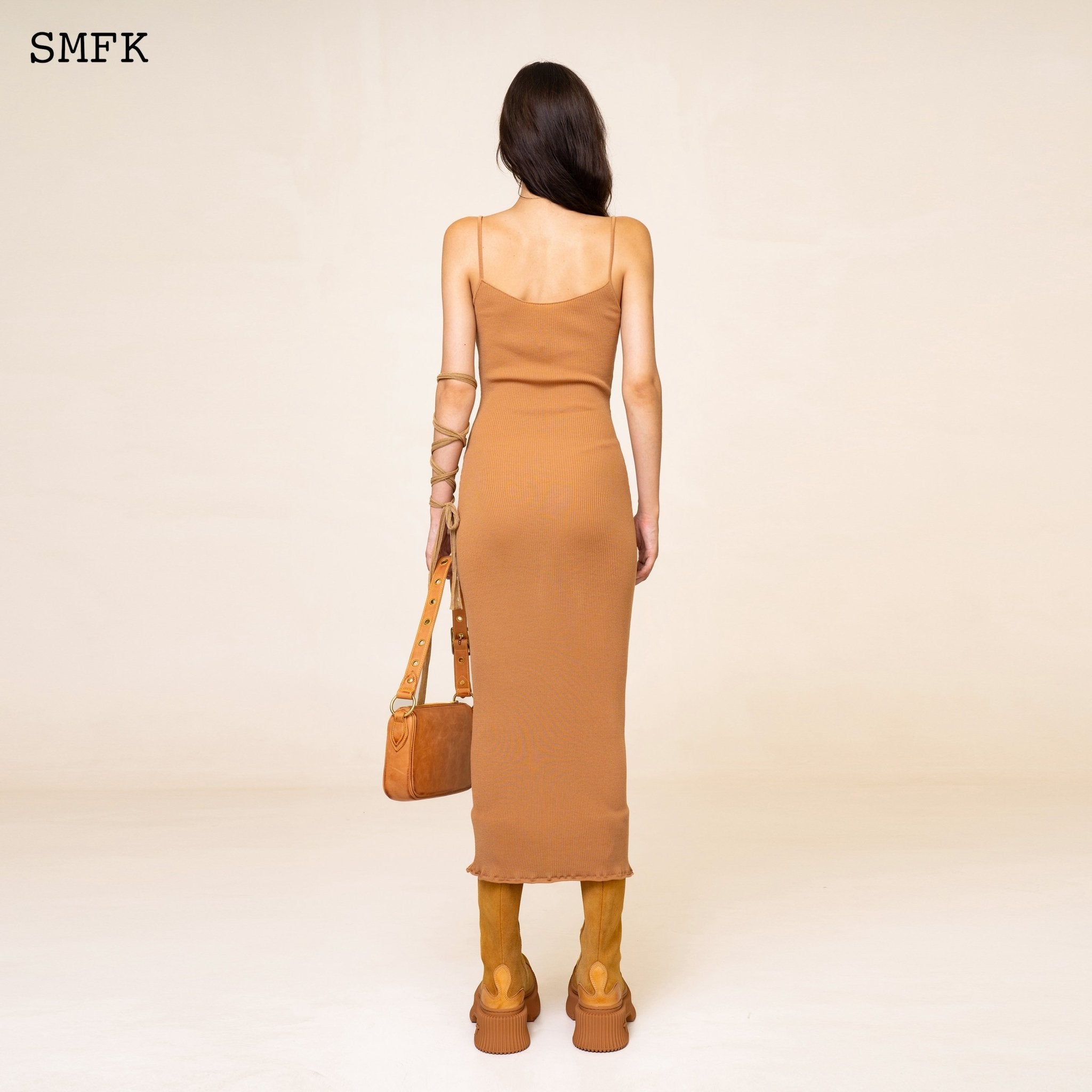 SMFK WildWorld Mermaid Knitted Silk Brace Dress In Khaki | MADA IN CHINA