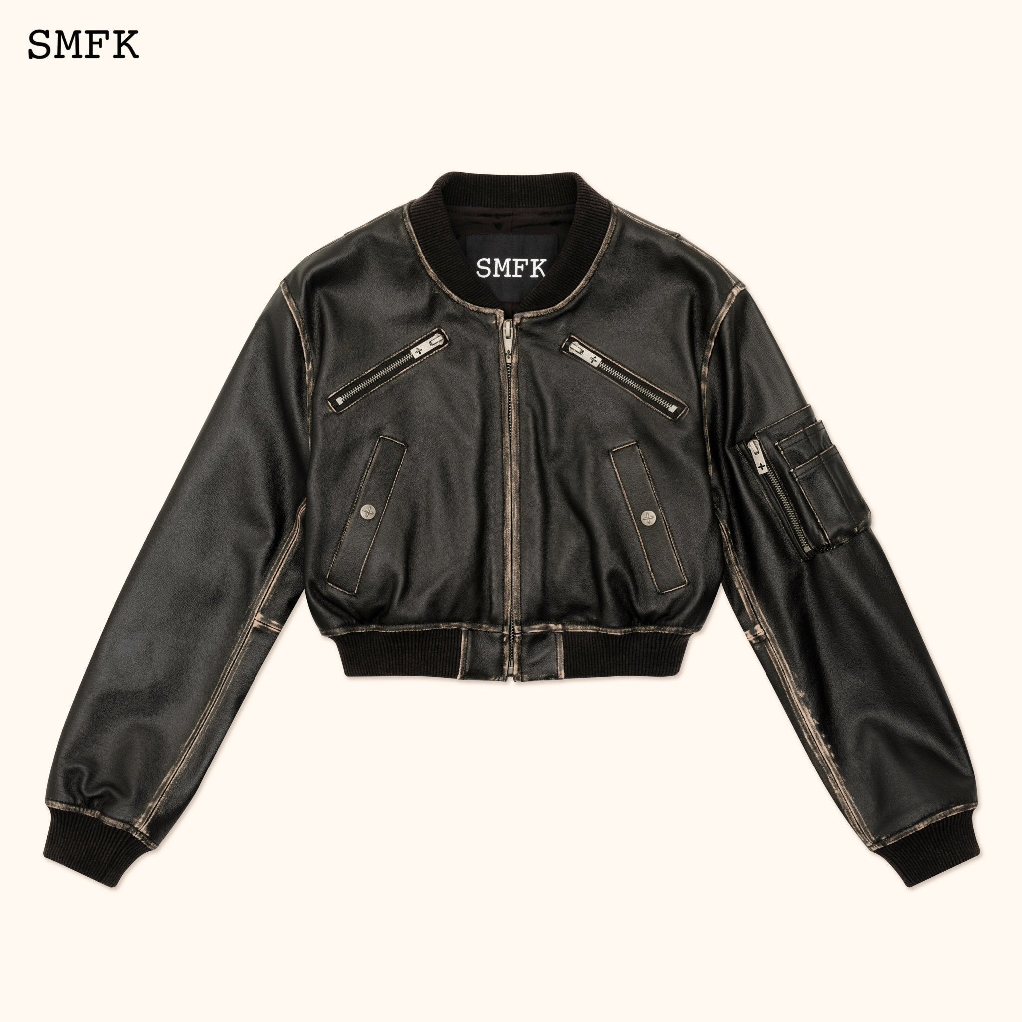 WildWorld Retro Pilot Short Leather Jacket | MADAX