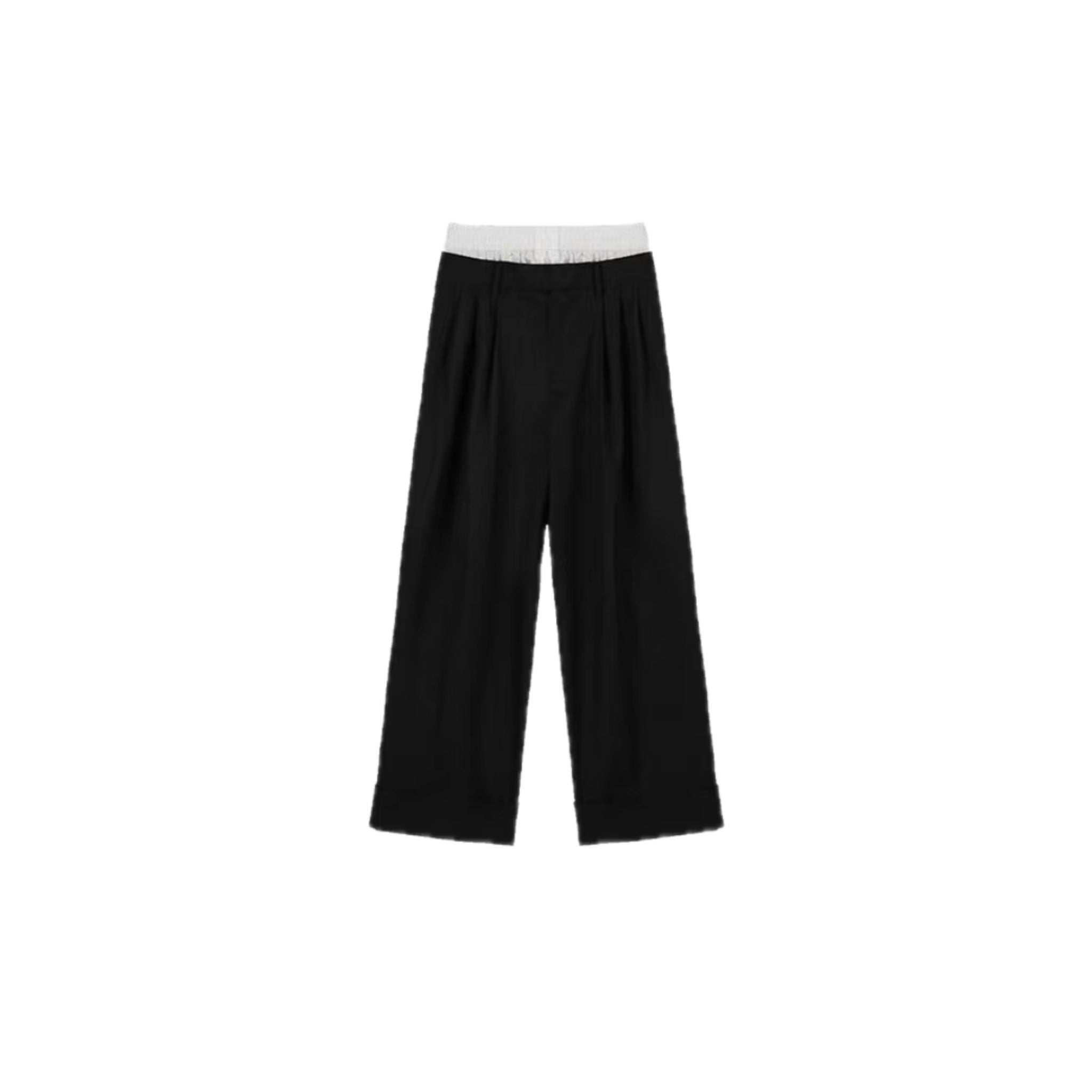 ilEWUOY Wool Double Waistband Paneled Black Trousers | MADA IN CHINA