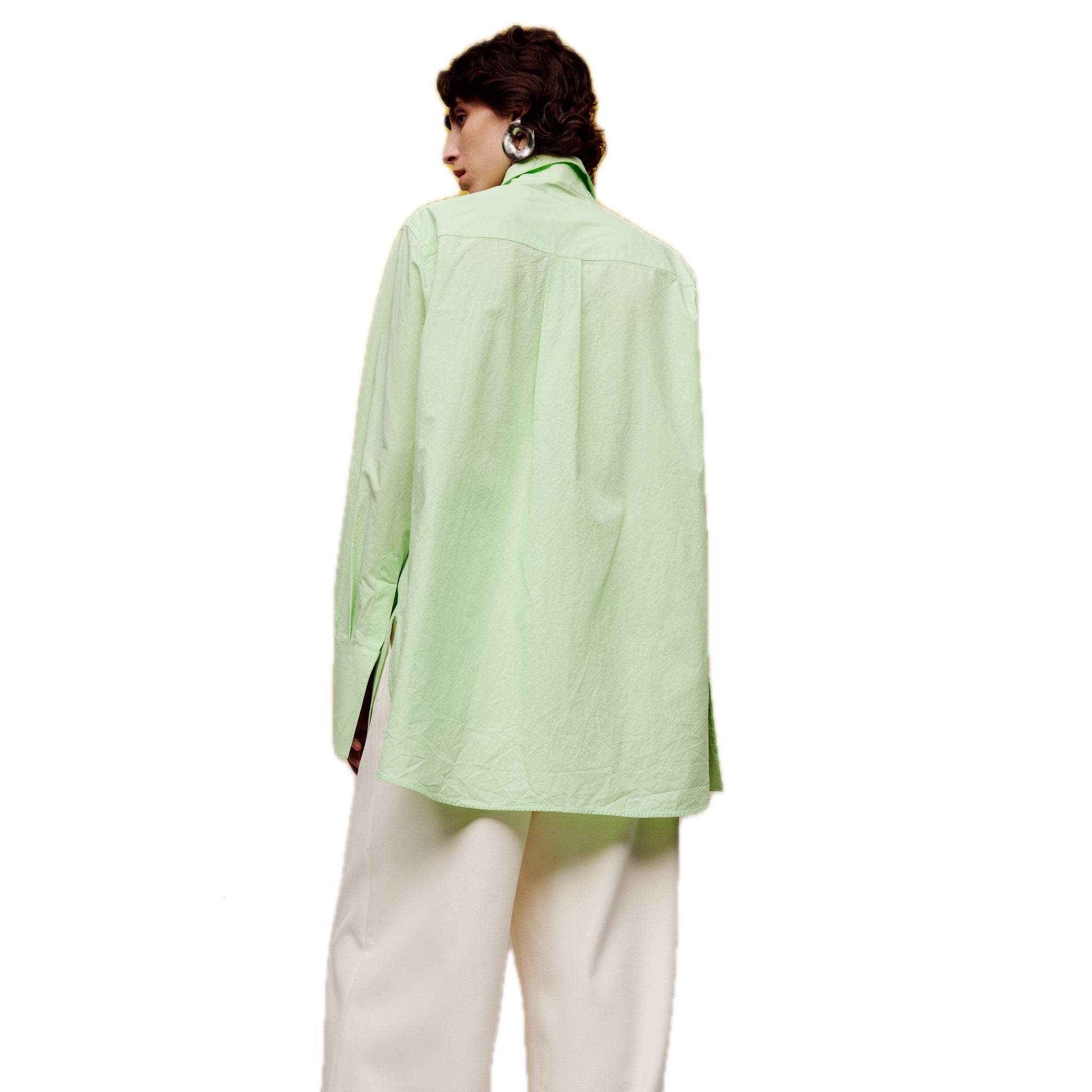 ilEWUOY Wrinkled Cotton Zip-up Shirt in Green | MADA IN CHINA