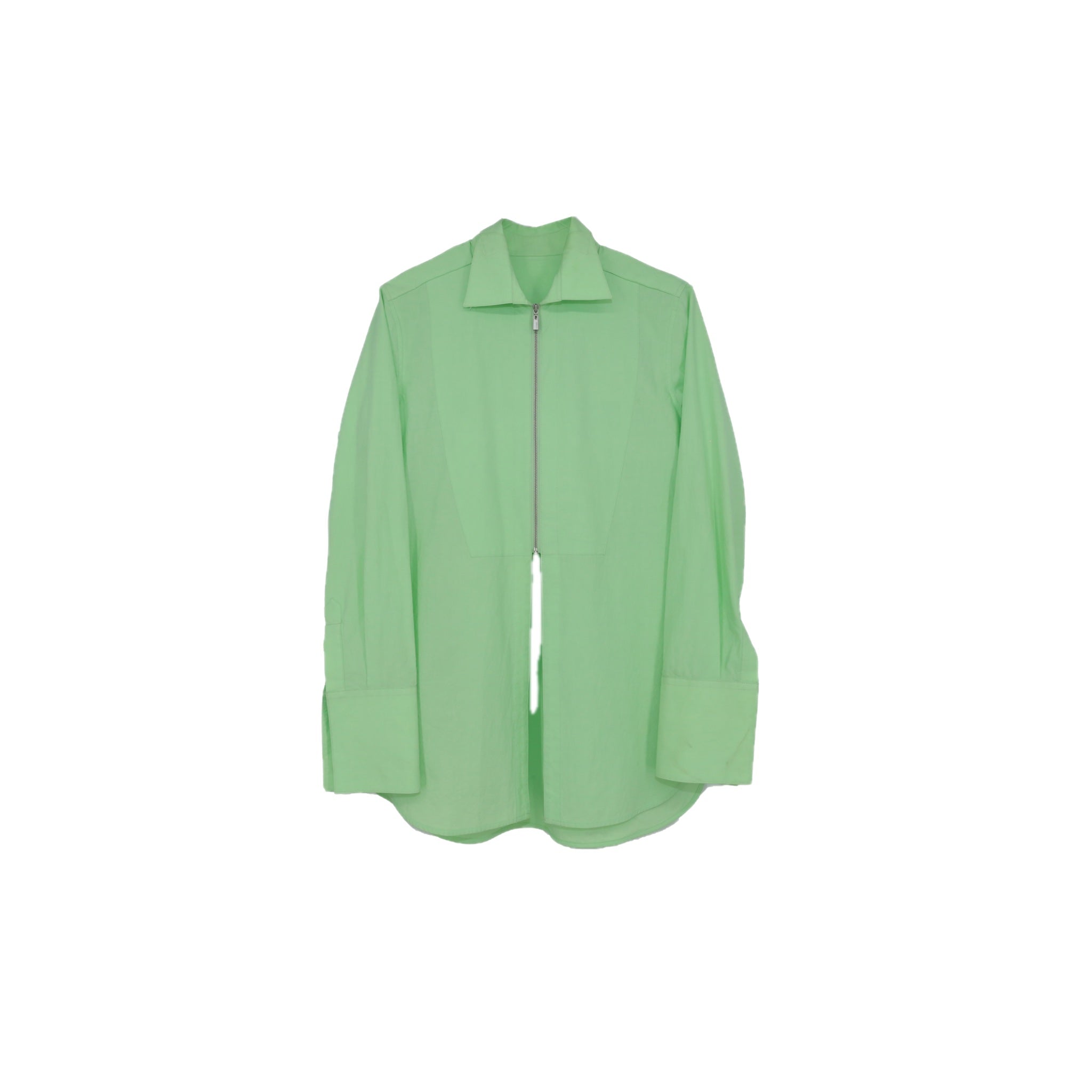 ilEWUOY Wrinkled Cotton Zip-up Shirt in Green | MADA IN CHINA