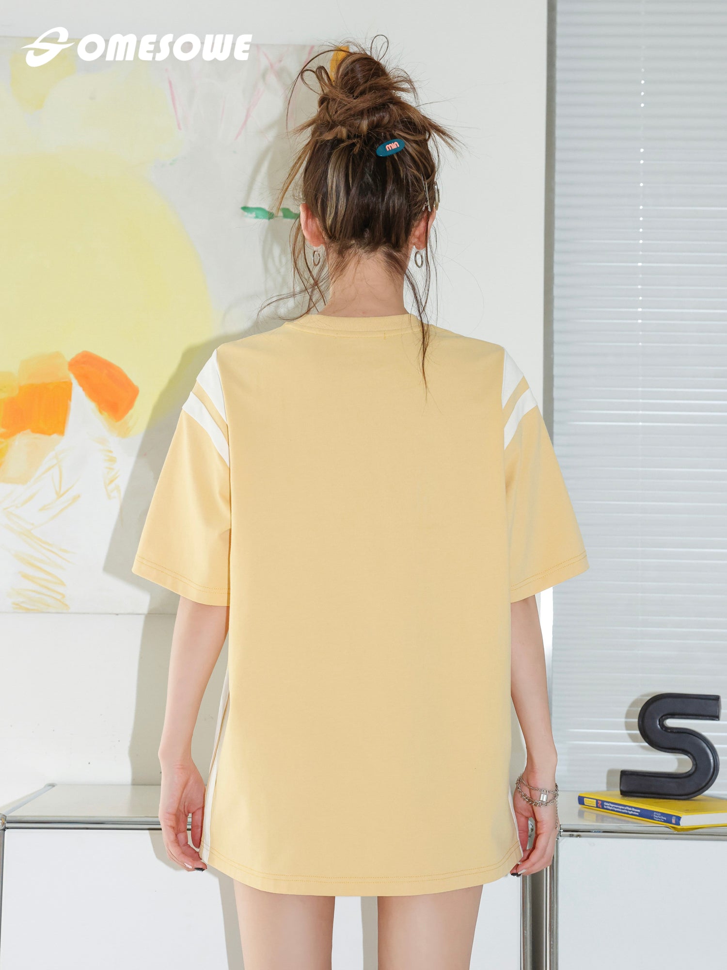 SOMESOWE Yellow And White Logo T-Shirt With Graffiti Prints | MADA IN CHINA