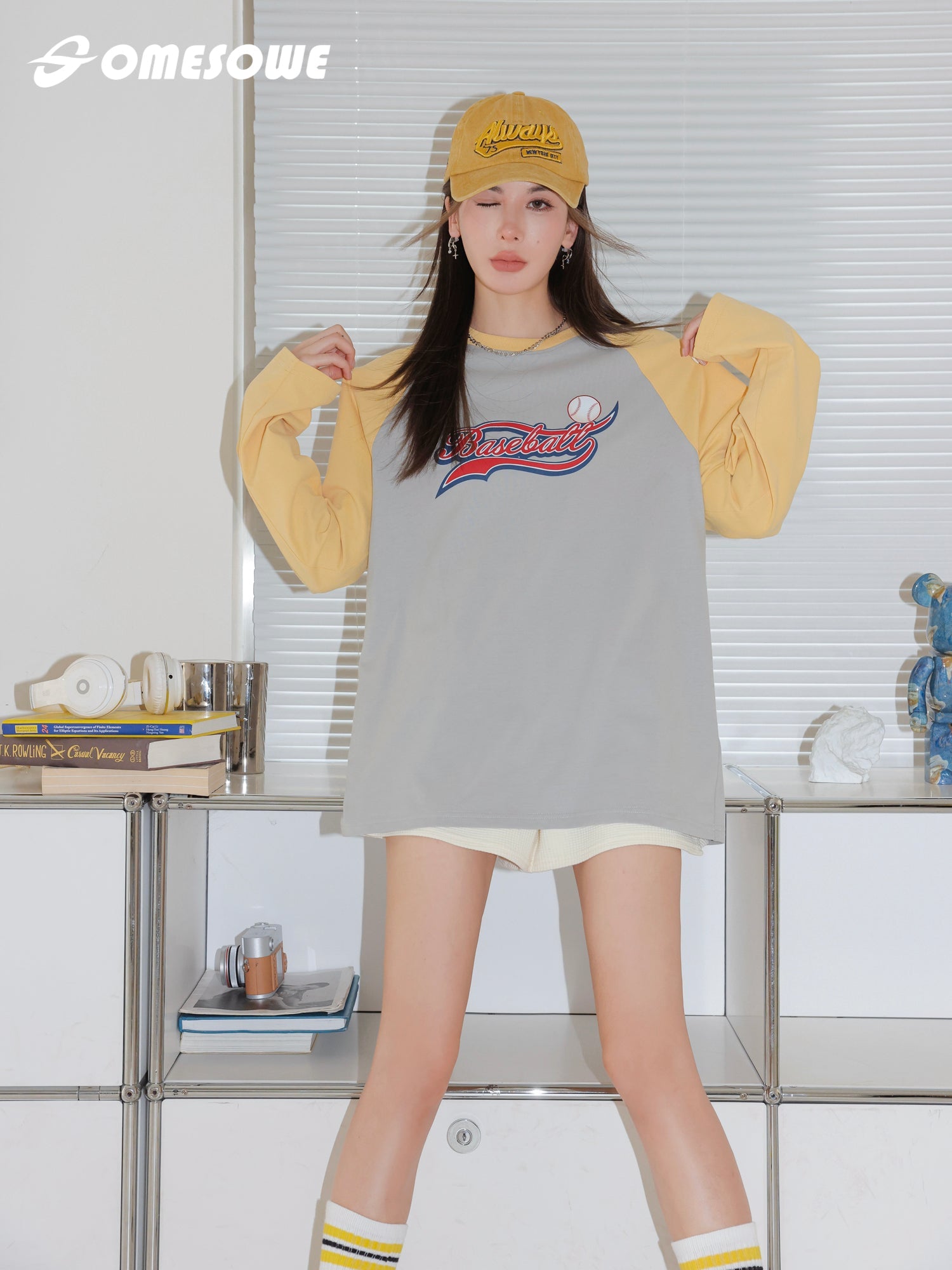 SOMESOWE Yellow Baseball Logo Print Shirt | MADA IN CHINA