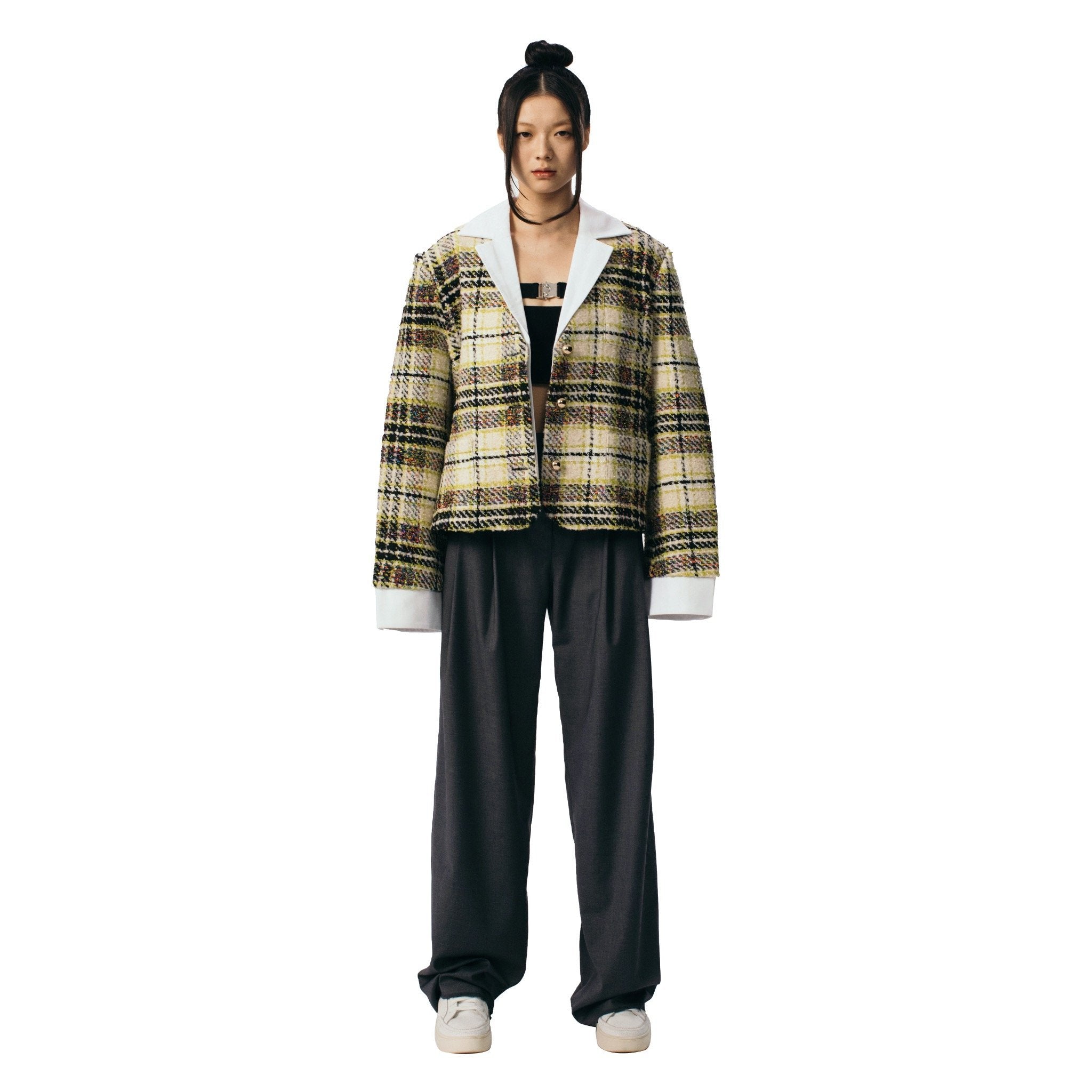 ANN ANDELMAN Yellow Panelled Plaid Jacket | MADA IN CHINA