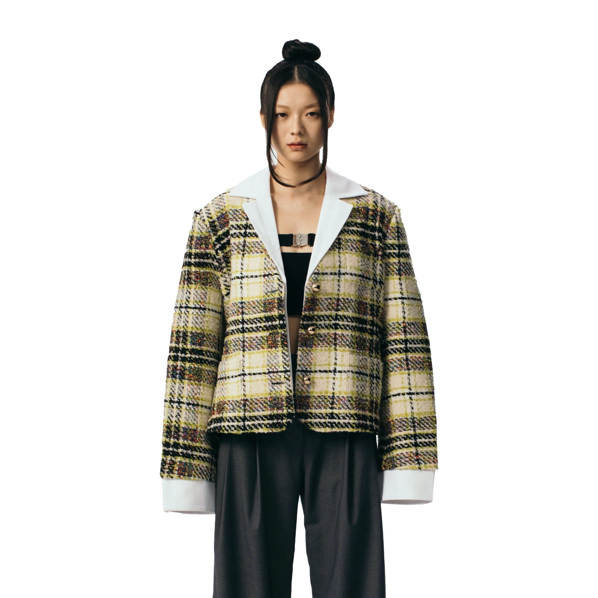 ANN ANDELMAN Yellow Panelled Plaid Jacket | MADA IN CHINA