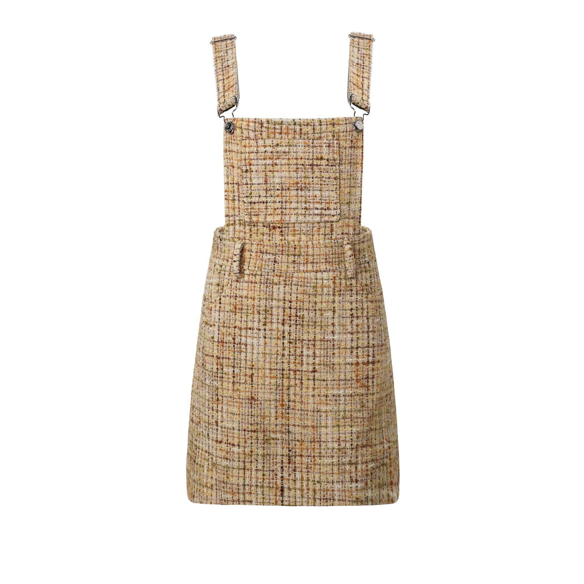 DIANA VEVINA Yellow Scented Tweed A-Line Suspenders Dress | MADA IN CHINA