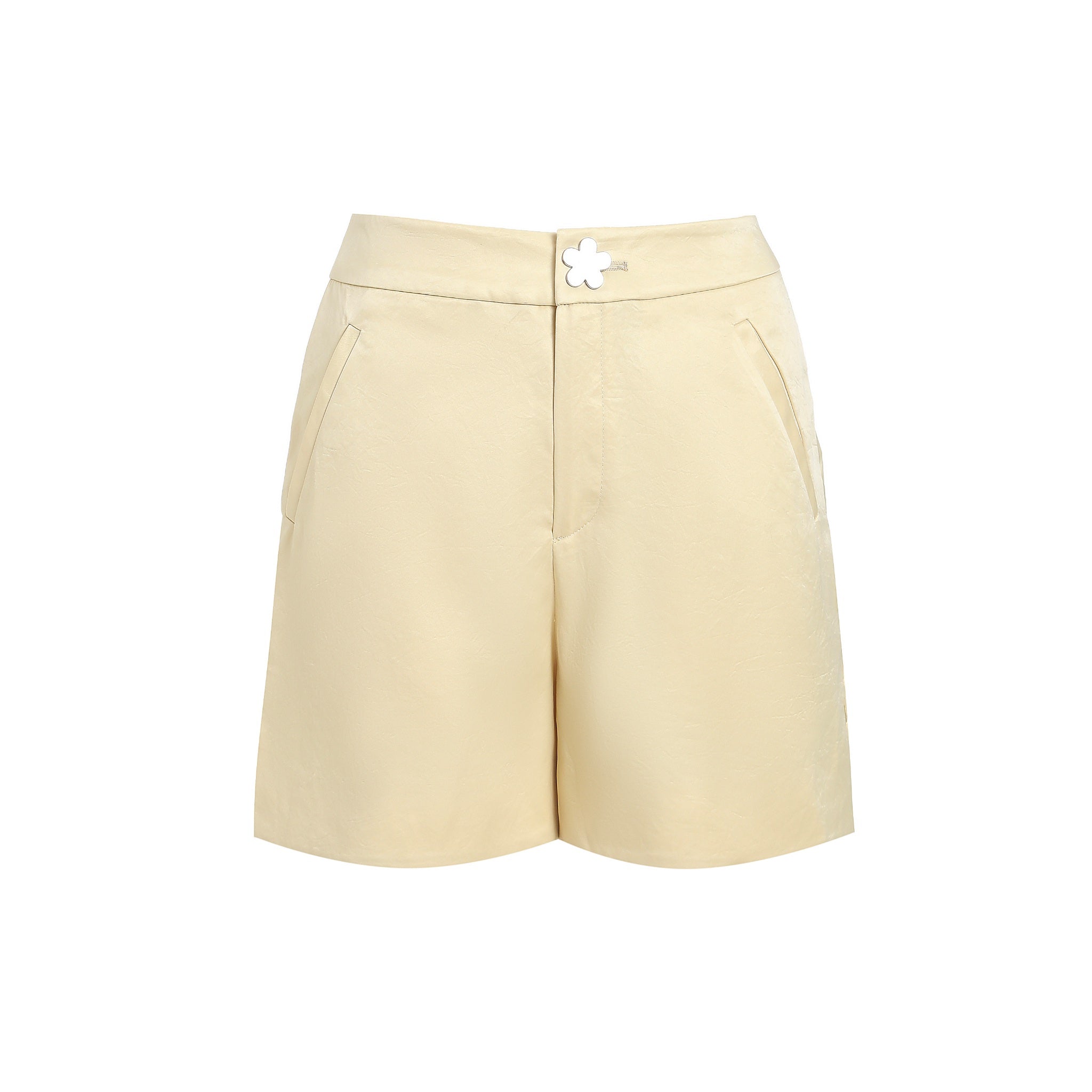 FENGYI TAN Yellow Slit Three-Dimensional Floral Shorts | MADA IN CHINA