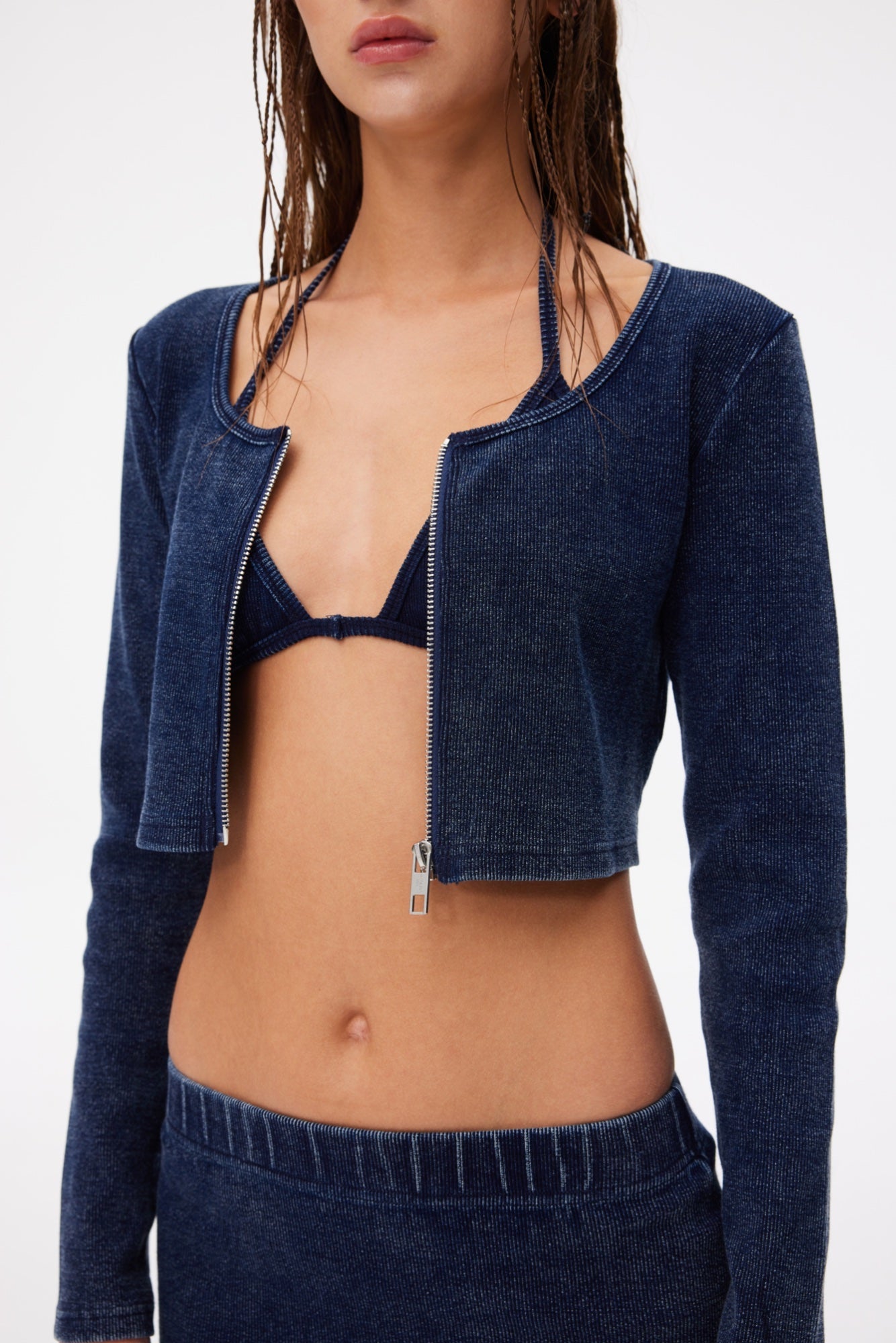 ANN ANDELMAN Zipped Cardigan With Long Sleeve Blue | MADA IN CHINA