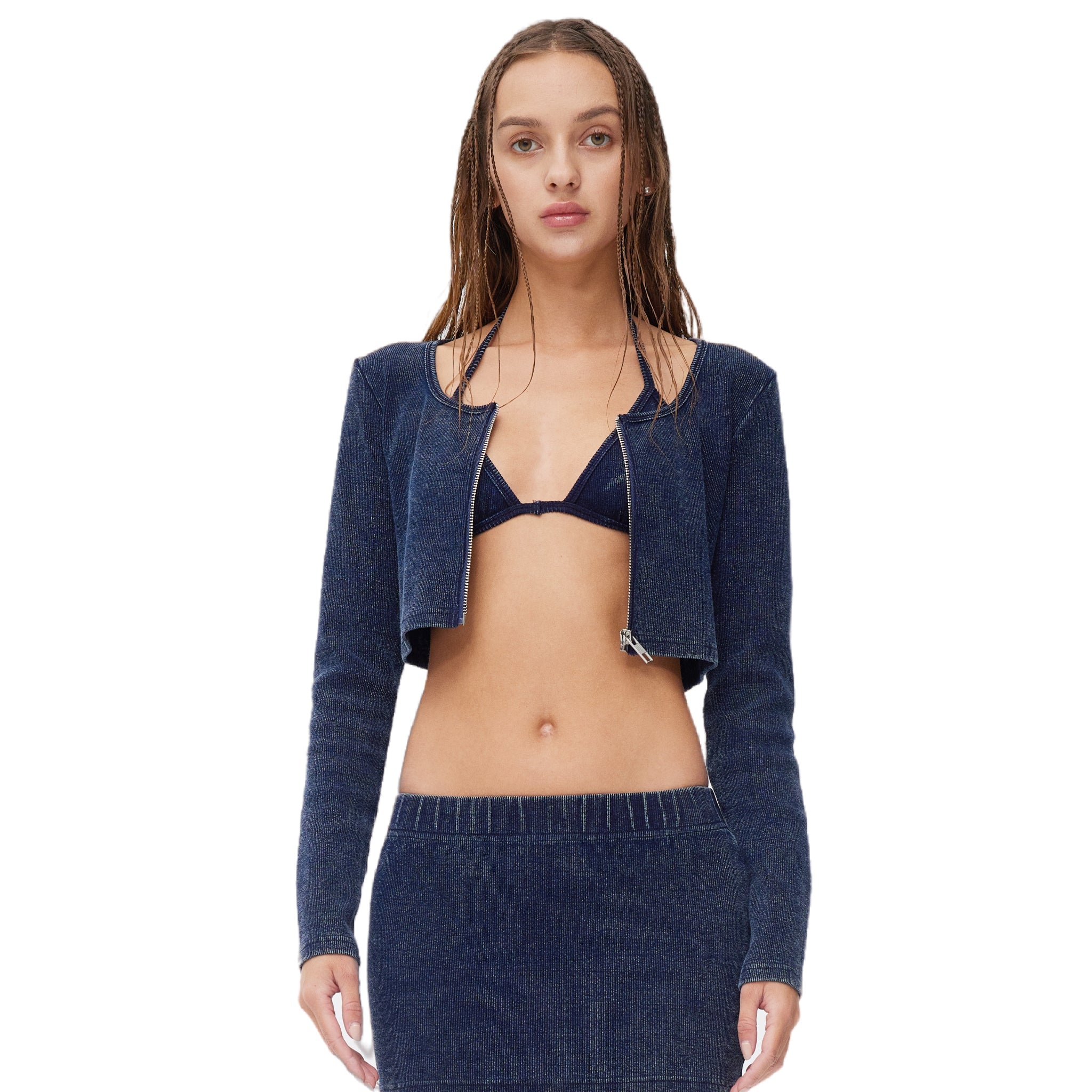 ANN ANDELMAN Zipped Cardigan With Long Sleeve Blue | MADA IN CHINA